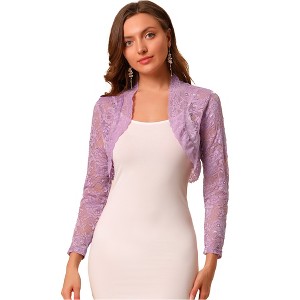INSPIRE CHIC Women's Elegant Sheer Floral Lace Crop Bolero Shrug - 1 of 4