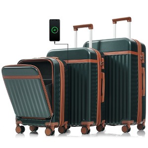 KTMBDW Luggage Set of 3, with USB Port, front opening design Airline Certified Carry on Luggage, ABS Hard Shell Luggage with Spinner Wheels, TSA Lock - 1 of 4