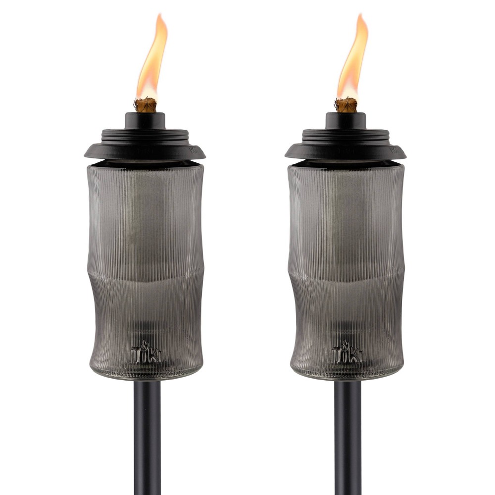 TIKI 68" 2pk Carved Torch Glass Black