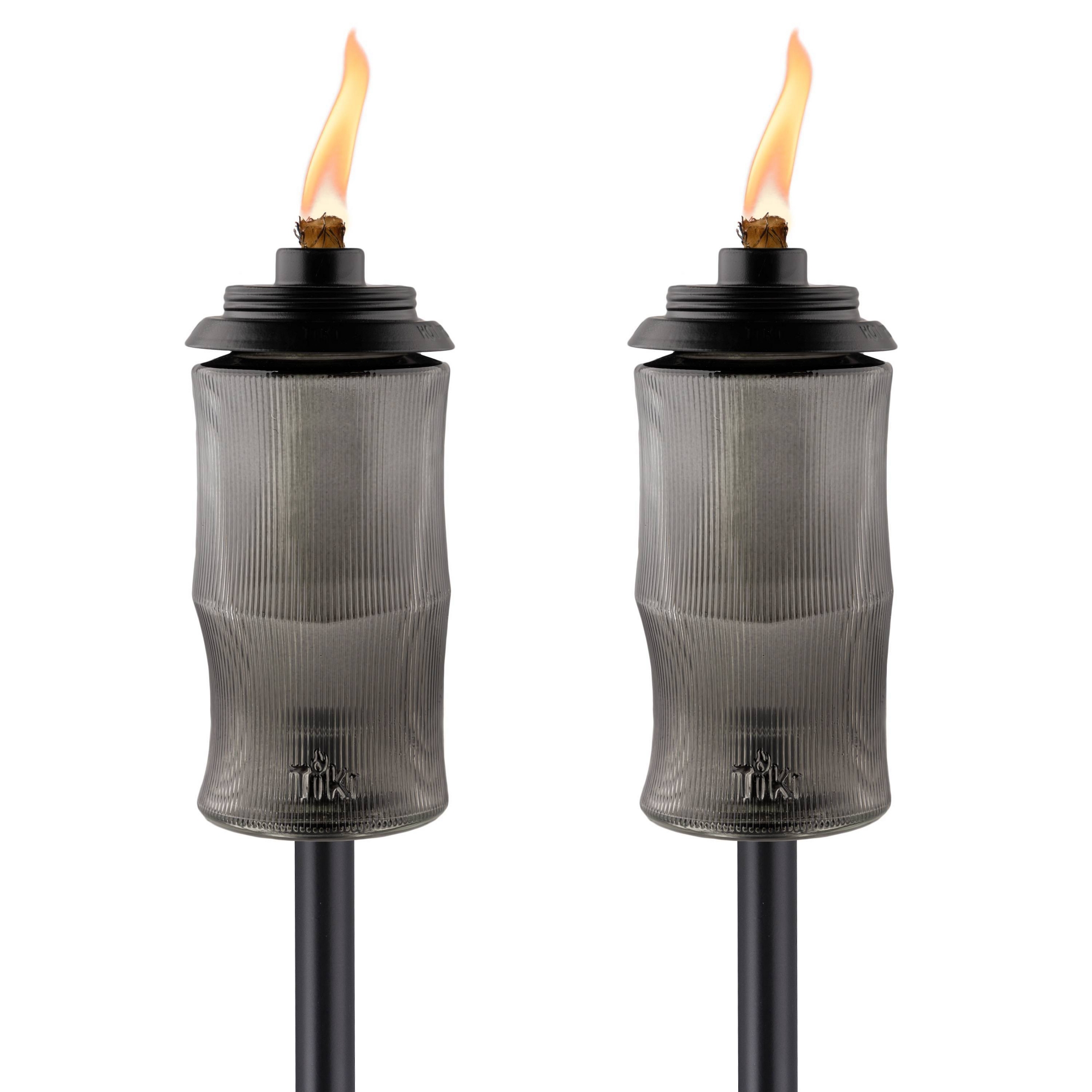TIKI 68" 2pk Carved Torch Glass Black