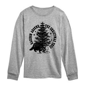 Boys' - Instant Message - Raccoon Around The Christmas Tree Long Sleeve Graphic T-Shirt - 1 of 4