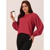 Seta T Women's Elegant Round Neck Chiffon Pleated Long Sleeve Flowy Dressy Business Tops - 2 of 4