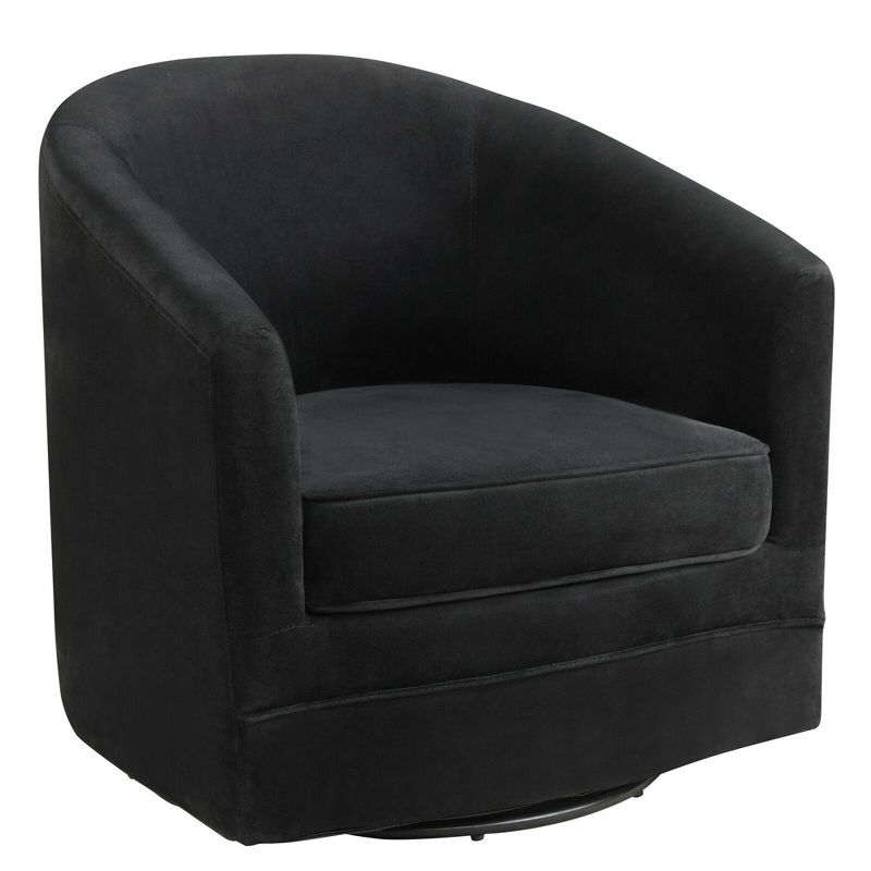 Costway Modern Swivel Barrel Chair Upholstered Velvet Armchair with Metal Base, 1 of 10