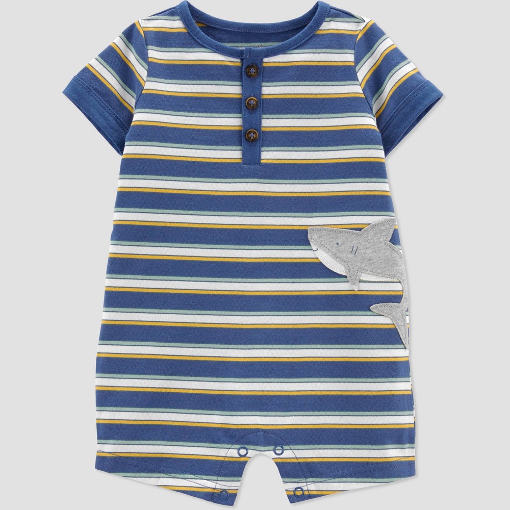 Baby Boys' Shark Striped Romper - Just One You made by carter's Blue 12M