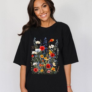 Simply Sage Market Women's Blue and Red Wildflowers Short Sleeve Garment Dyed Tee - 1 of 4
