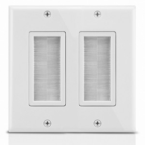 Fosmon 2-Gang Wall Plate with Brush - White (Screws Included) - 1 of 4