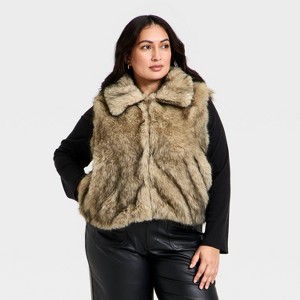 Women's Faux Fur Vest - A New Day™ Tan - 1 of 3