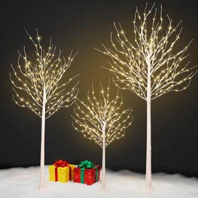 Romswi 4ft & 6ft & 8ft LED Birch Tree Set, with Warm White Lights for Outdoor Indoor Christmas & Wedding Decor (3 Sizes Pack)