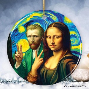 Mona Lisa And Vincent Van Gogh Starry Night Date Selfie Ceramic Ornament, Famous Art Decor And Souvenir| OrnamentallyYou - 1 of 4