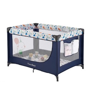 Pamo Babe Travel Foldable Portable Bassinet Baby Infant Comfortable Play Yard Crib Cot with Soft Mattress, Breathable Mesh Walls, and Carry Bag, Blue - 1 of 4