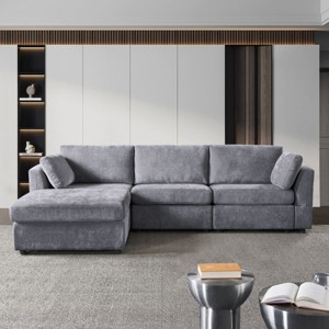 113"Modern Sectional Couches For Sale,Gray 3 Seater Recliner Sofa,Modular Sofa With Recliner,Chenille Knock Down Sofa Couch,Lounge Sofa-Cuddlewood - 1 of 4