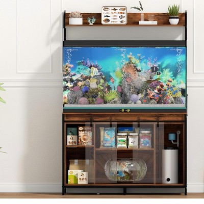 Snynuxx Heavy Duty Aquarium Stand for 55-75 Gallon Fish Tanks with Barn Door and Power Outlets,Supports Reptile Terrariums