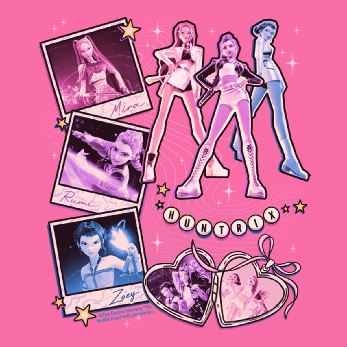 Girls KPop Demon Hunters Huntrix Collage Stars Cropped T-Shirt - thumbnail 7
