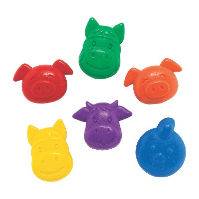 1" 6-Color Farm Animal-Shaped Novelty Crayons - 24 Pc.