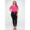 Slickblue Plus Size Tie Front Chiffon Top - Short Sleeve Button Down Shirt, Black or Fuchsia, Size 1XL-3XL - 3 of 4