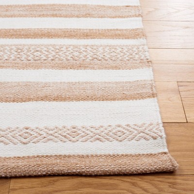 Ivory and Beige Striped Flat Woven Wool Area Rug, 5 x 8 ft