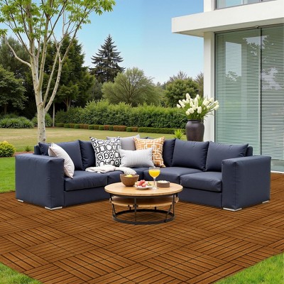 11 PCS 11.7" X 11.7" Square Plastic Wood Deck Tiles with Texture, Outdoor Terrace Flooring,Orange