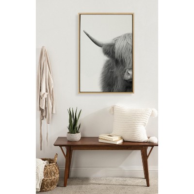 Large Rustic Highland Cow Canvas Print with Natural Frame
