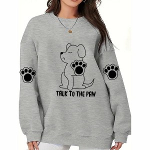 Plus Size Sweatshirts with Beagle Print Crew Neck Long Sleeve Funny Sayings Talk to the Paw Pullover Sweatshirts Slogan Plus Size Sweatshirts - 1 of 4