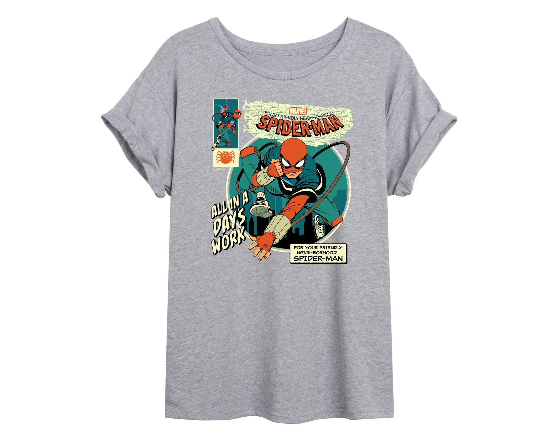 Women's Spider-Man All in a Day's Work Oversized Graphic T-Shirt - Heather Grey - X-Large