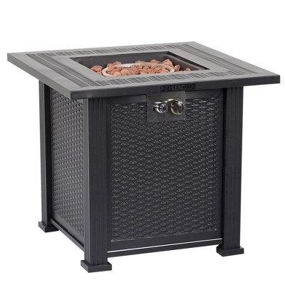 28" Square Propane Fire Pit Table, 50,000 BTU Steel Outdoor Heater with Lava Rocks, Gray