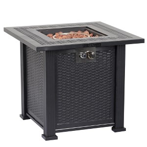 28" Square Propane Fire Pit Table, 50,000 BTU Steel Outdoor Heater with Lava Rocks, Gray - 1 of 4
