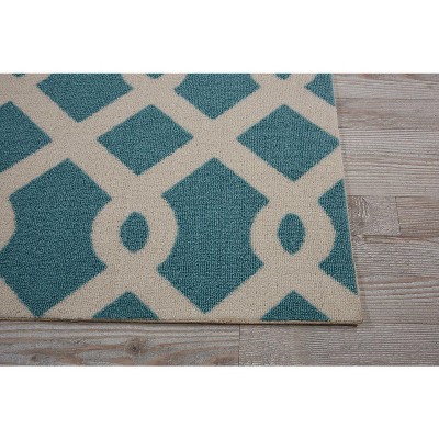 Aqua Geometric Synthetic Outdoor Runner Rug