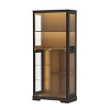 Vlsrka Glass Door Display Cabinet with Adjustable Shelves, LED Lights & Motion Sensor Bookcase for Toys and Books, Black - 3 of 4