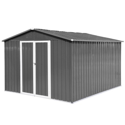 10x12 FT Storage Shed,Large Metal Tool Storage Shed With Double Doors And Galvanized Frame,Storage Shed For Outdoor Garden-Coolbibila