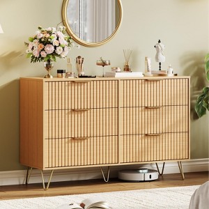 6-Drawer Dresser - 47" Fluted Modern Wooden Chest with Metal Handles, Clothes Organizer & TV Stand for Bedroom, Living Room & Hallway - 1 of 4