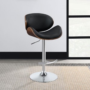 Adjustable Black Bar Stool with Chrome Base and Wood Back, Sleek Upholstered Seat, Modern Design for Home Bars - 1 of 4