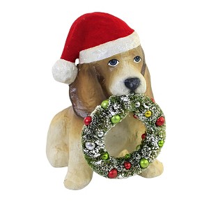 11.0 Inch Puppy With Wreath Santa Hat Figurines - 1 of 3