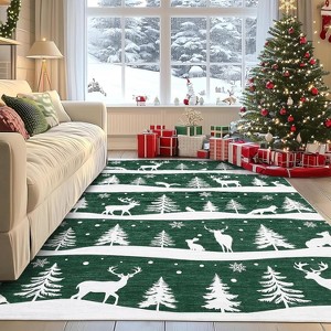 2x6 Runner Rug,Christmas Rugs with Xmas Tree Reindeer Snowflake for Holiday Decor - 1 of 4