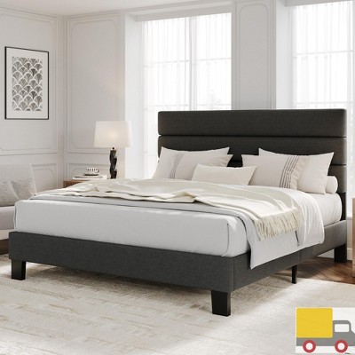 Garvee Bed Frame with Adjustable Linen Upholstered Headboard, Heavy Duty Platform Bed with Wooden Slats, No Box Spring Needed, Noise-Free Design