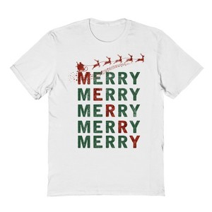 Rerun Island Men's Christmas Merry Stack Short Sleeve Graphic Cotton T-shirt - 1 of 1