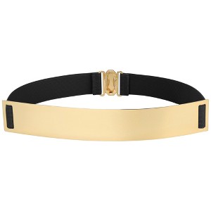 INSPIRE CHIC Women's Mirror Metal Gold Tone Plate Elastic Cinch Skinny Waist Belt - 1 of 4