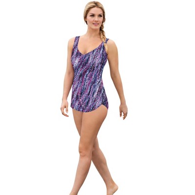 Swim 365 Women's Plus Size Side-slit Swim Dress, 34 - Cobalt Tie