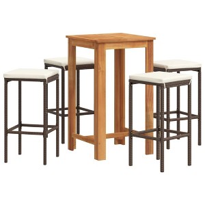 vidaXL Patio Bar Set Outdoor Garden Furniture Solid Wood Acacia and Poly Rattan - Brown - 1 of 4