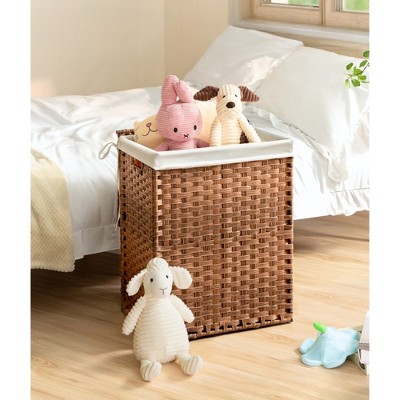 VYNXARIA Laundry Hamper With Lid PE Rattan Powder Coating Frame Clothes Hampers with 01 Removable Bags, 100L, Brown Color
