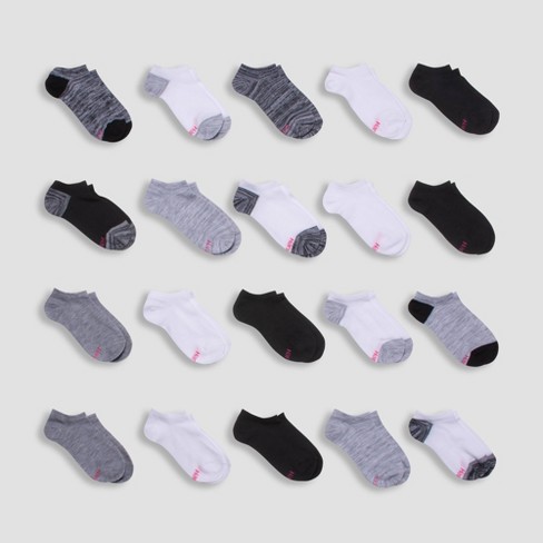 Hanes Girls' 20pk No Show Athletic Socks - Colors May Vary S : Target