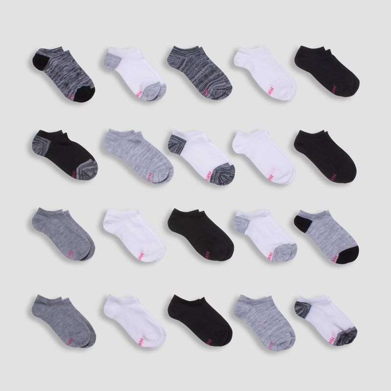 Hanes Girls' 20pk No Show Socks - Colors May Vary, 1 of 4