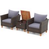 Costway 3 PCS Outdoor Patio Rattan Bistro Furniture Set Wooden Table Top Cushioned Sofa Gray/Black/Beige/Navy - 2 of 4