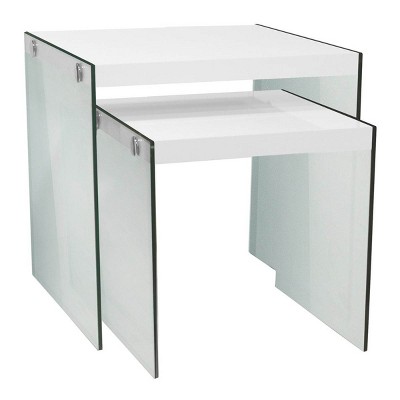 Monarch Specialties Tempered Glass Accent 2-Pc. Nesting End Tables, Glossy White