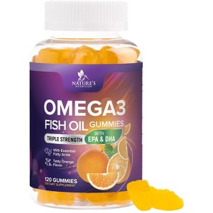 Omega-3 Gummies, Fish Oil Gummies for Adults & Kids, Vitamins, EPA & DHA Fish Oil Fatty Acids Gummy Supplement - 120 Gummies By Nature's Nutrition - 1 of 4