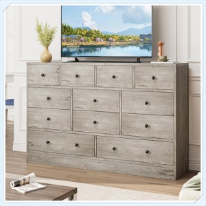 12 Drawer Dresser with Power Outlet, 61" Wood Storage Chest for Bedroom, Living Room, Hallway – Large Capacity Organizer - 1 of 4