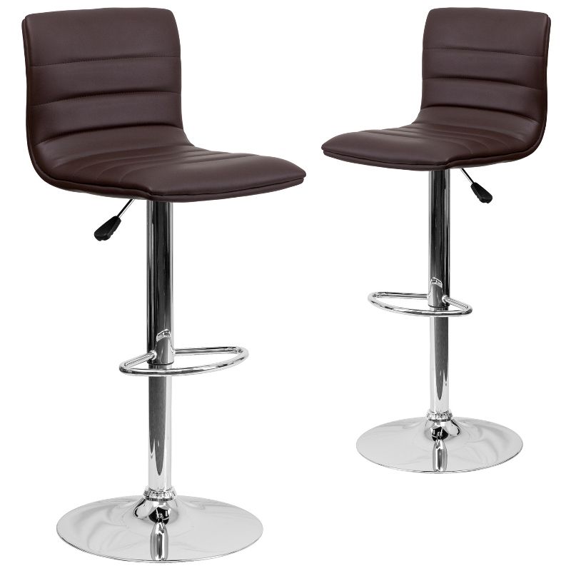 Emma and Oliver Modern Vinyl Adjustable Height Barstool with Horizontal Stitch Back, Set of 2, 1 of 12