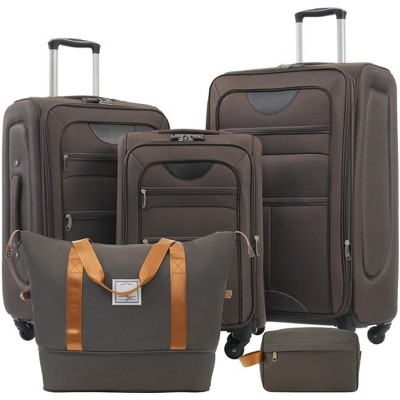 5 PCS Expandable Luggage Set, Softside Lightweight Spinner Suitcase with Duffel Bag, Tolietry Bag and TSA Lock - ModernLuxe