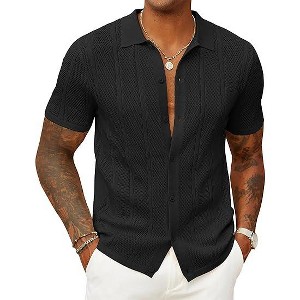COOFANDY Mens Knit Button Down Shirts Casual Textured Polo Shirt Short Sleeve Vintage Summer Beach Tops - 1 of 4