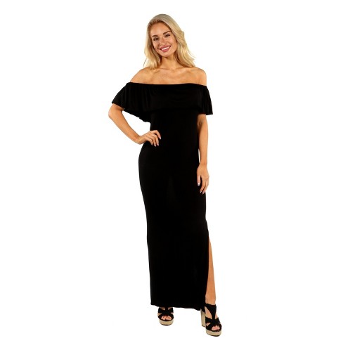 24seven Comfort Apparel Womens Plus Size Off The Shoulder Ruffle Side Slit  Maxi Dress -1X-3X Black at  Women's Clothing store