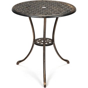 23.6Inch Patio Table with 2Inch Umbrella Hole - Outdoor Round Anti-Rust Cast Aluminum Small Coffee Bistro Table Antique Design - 1 of 4